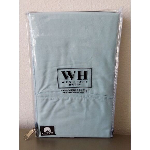 WESTPORT HOME Light Blue 100% Combed Cotton Standard Pillowcases 400TC 2-Pack - Picture 1 of 7